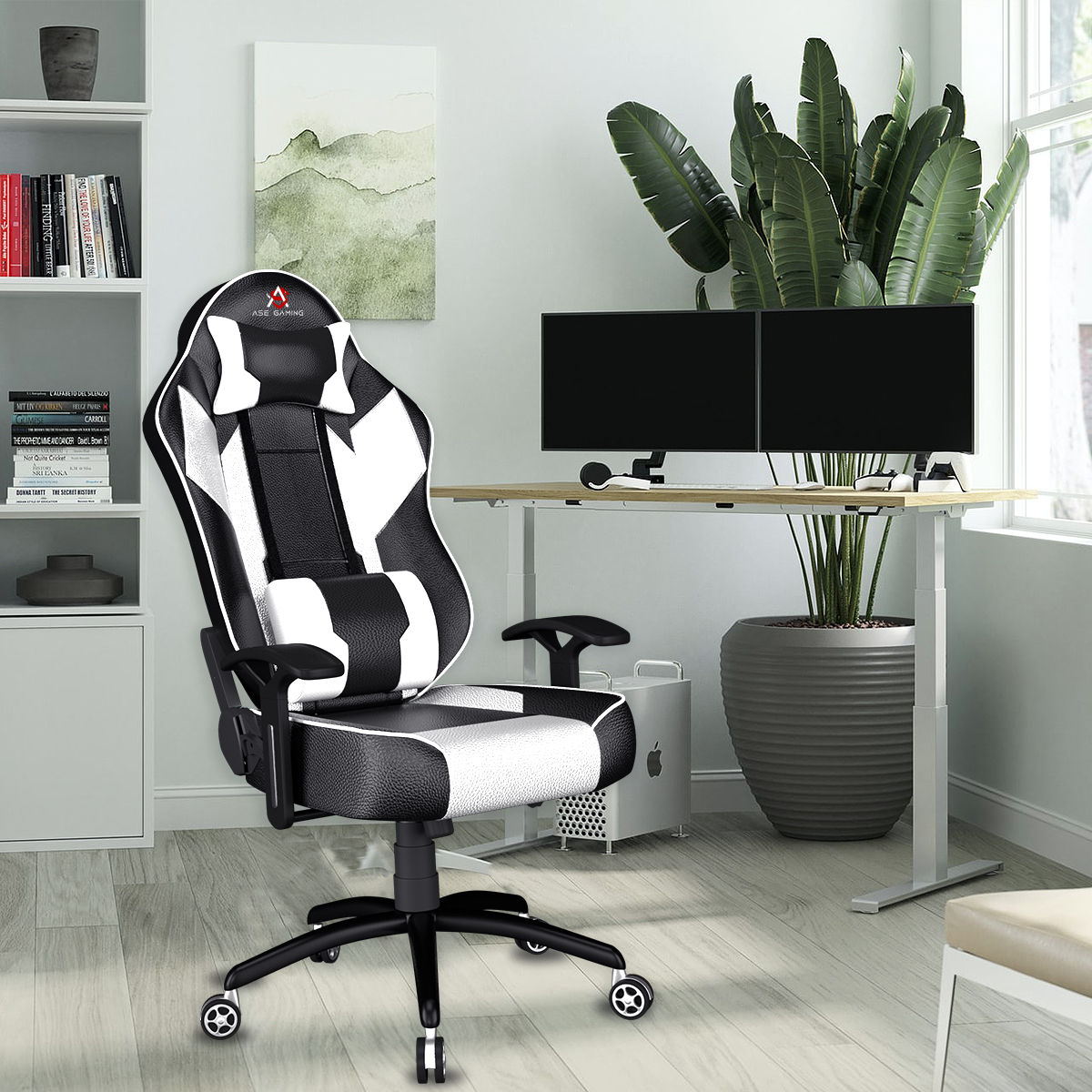 ASE Gaming Modern Series Gaming Chair With Metal Base(White & Black)