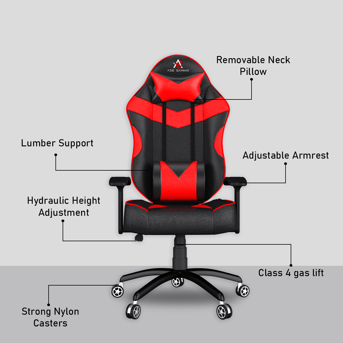 ASE Gaming Infinity Series Gaming Chair With Metal Base Red Black ASE GAMING