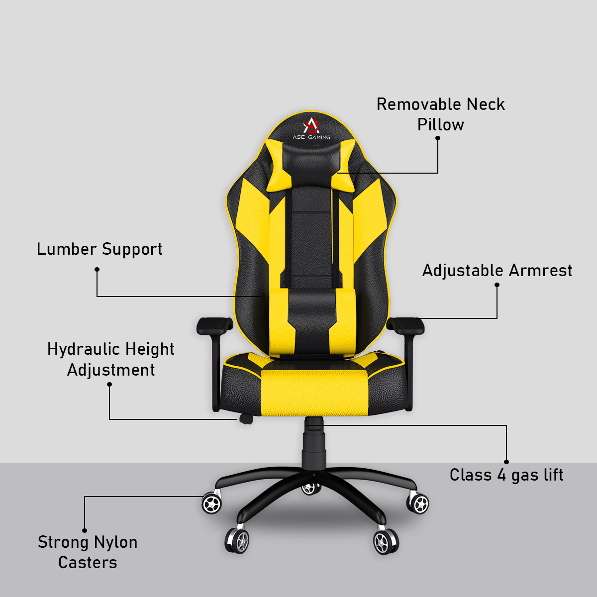 ASE Gaming Modern Series Gaming Chair With Metal Base(Yellow & Black)