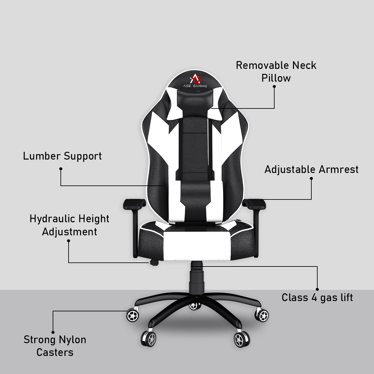 ASE Gaming Modern Series Gaming Chair With Metal Base(White & Black)