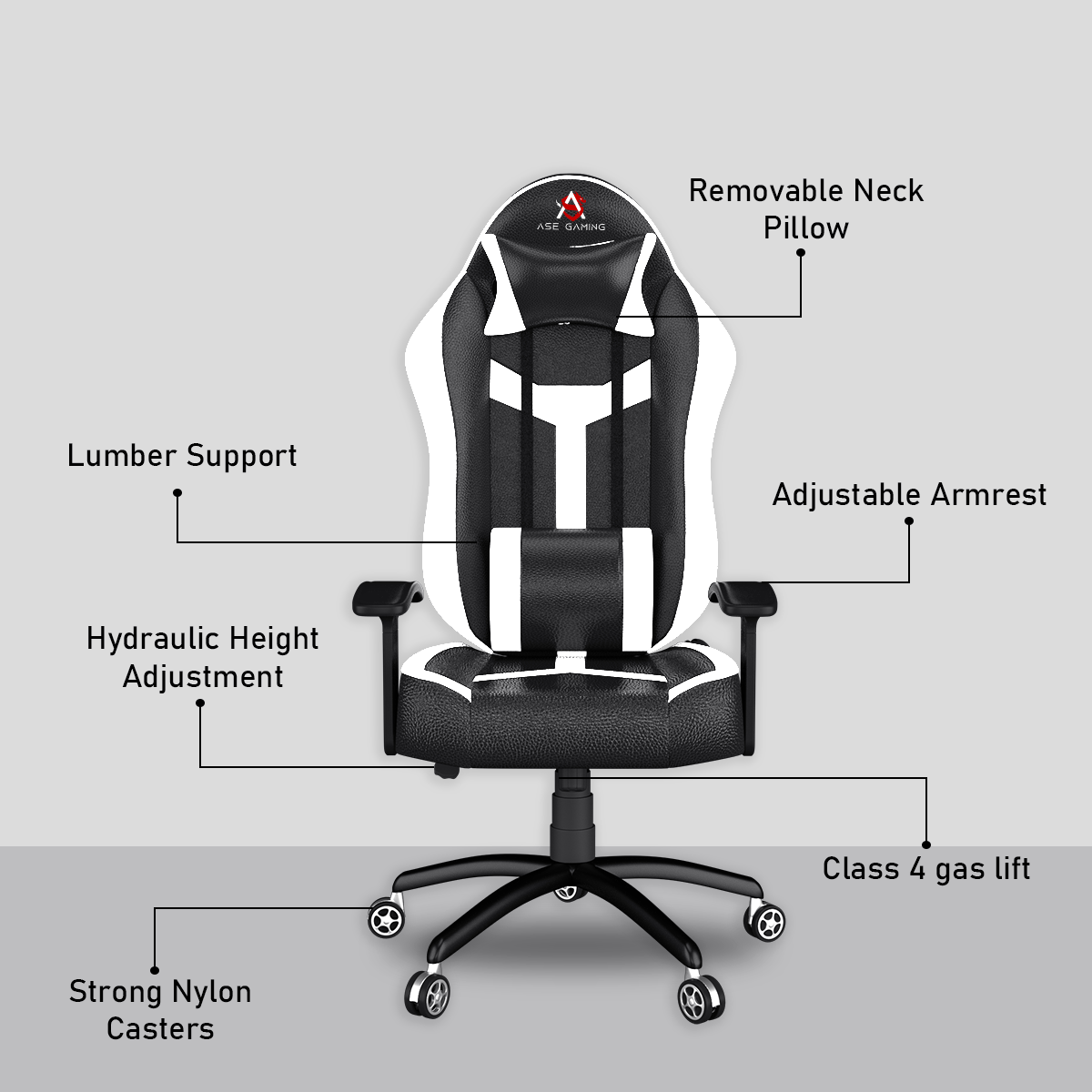 ASE Gaming Ranger Series Gaming Chair With Metal Base(White & Black)