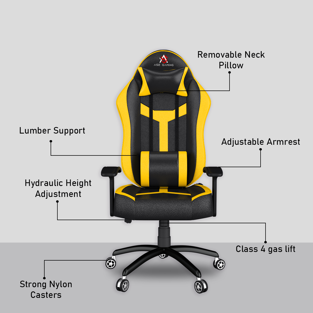 ASE Gaming Ranger Series Gaming Chair With Metal Base(Yellow & Black)