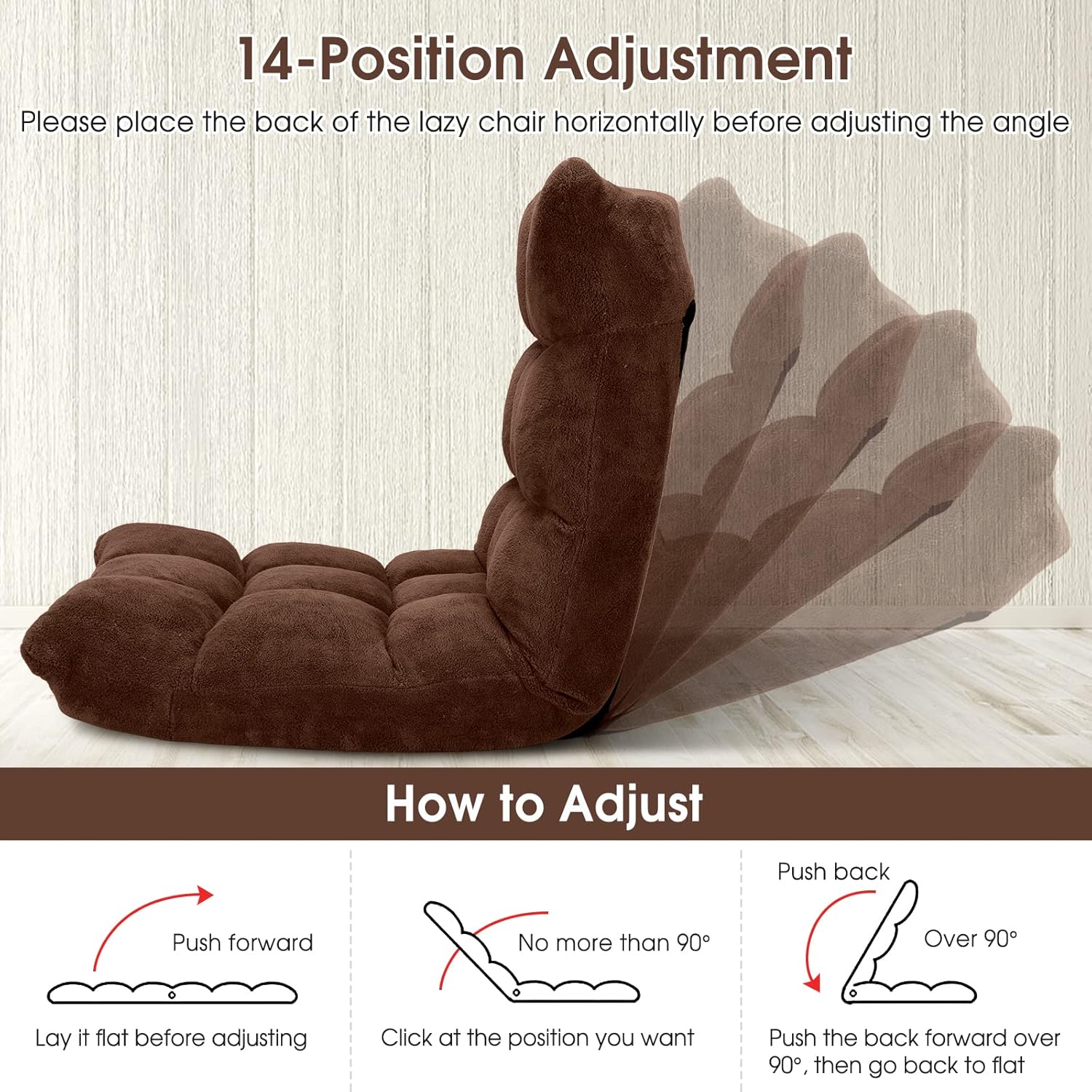 ASE Gaming 14-Position Adjustable Cushioned Floor Gaming Chair(Brown)