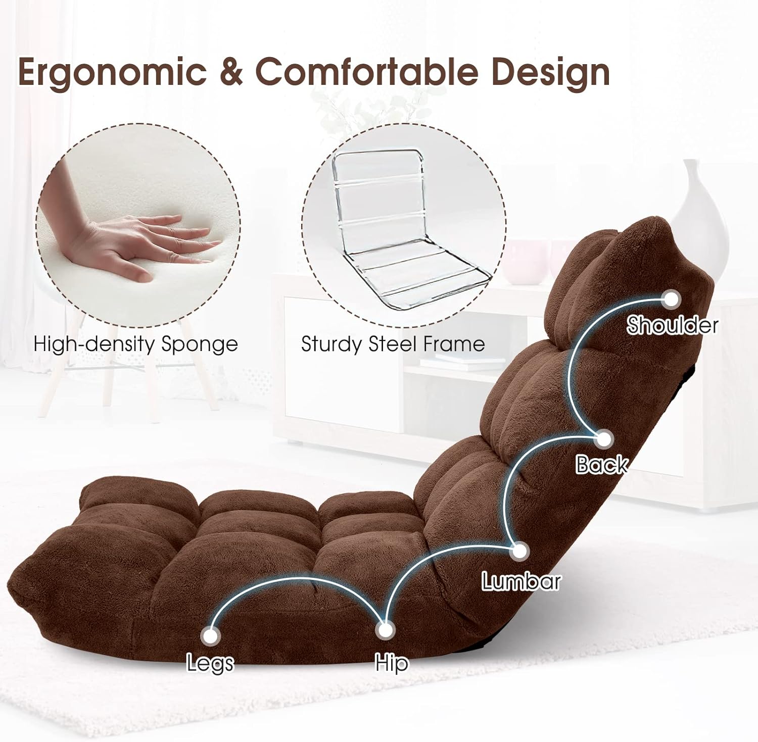 ASE Gaming 14-Position Adjustable Cushioned Floor Gaming Chair(Brown)