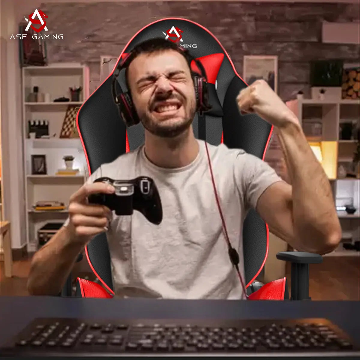ASE Gaming Gold Series Gaming Chair With Footrest(Red & Black) ASE GAMING