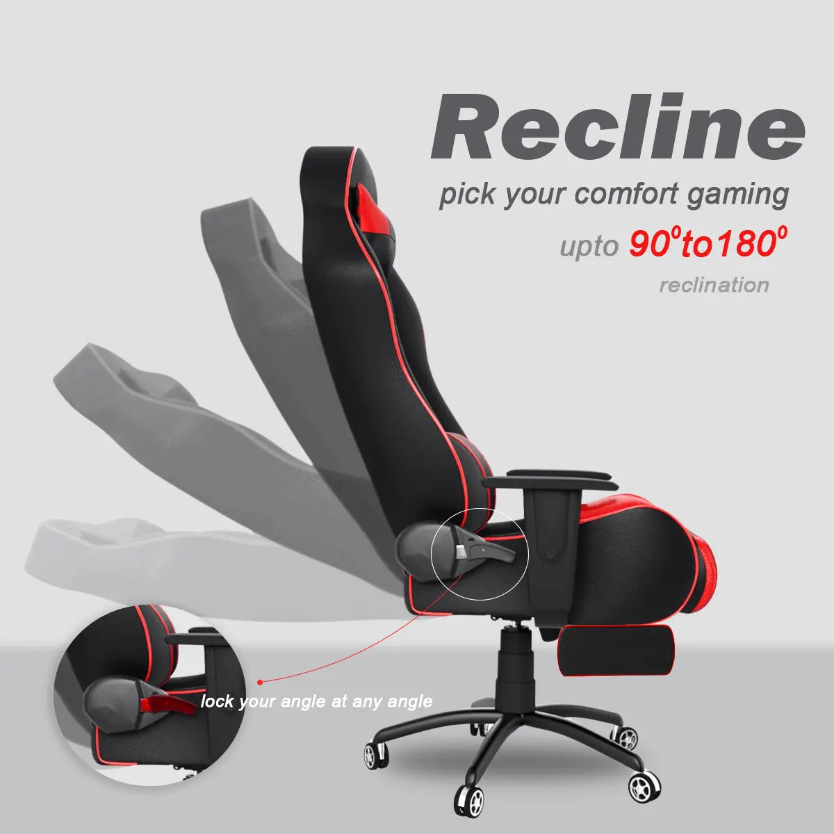 ASE Gaming Gold Series Gaming Chair With Footrest(Red & Black) ASE GAMING