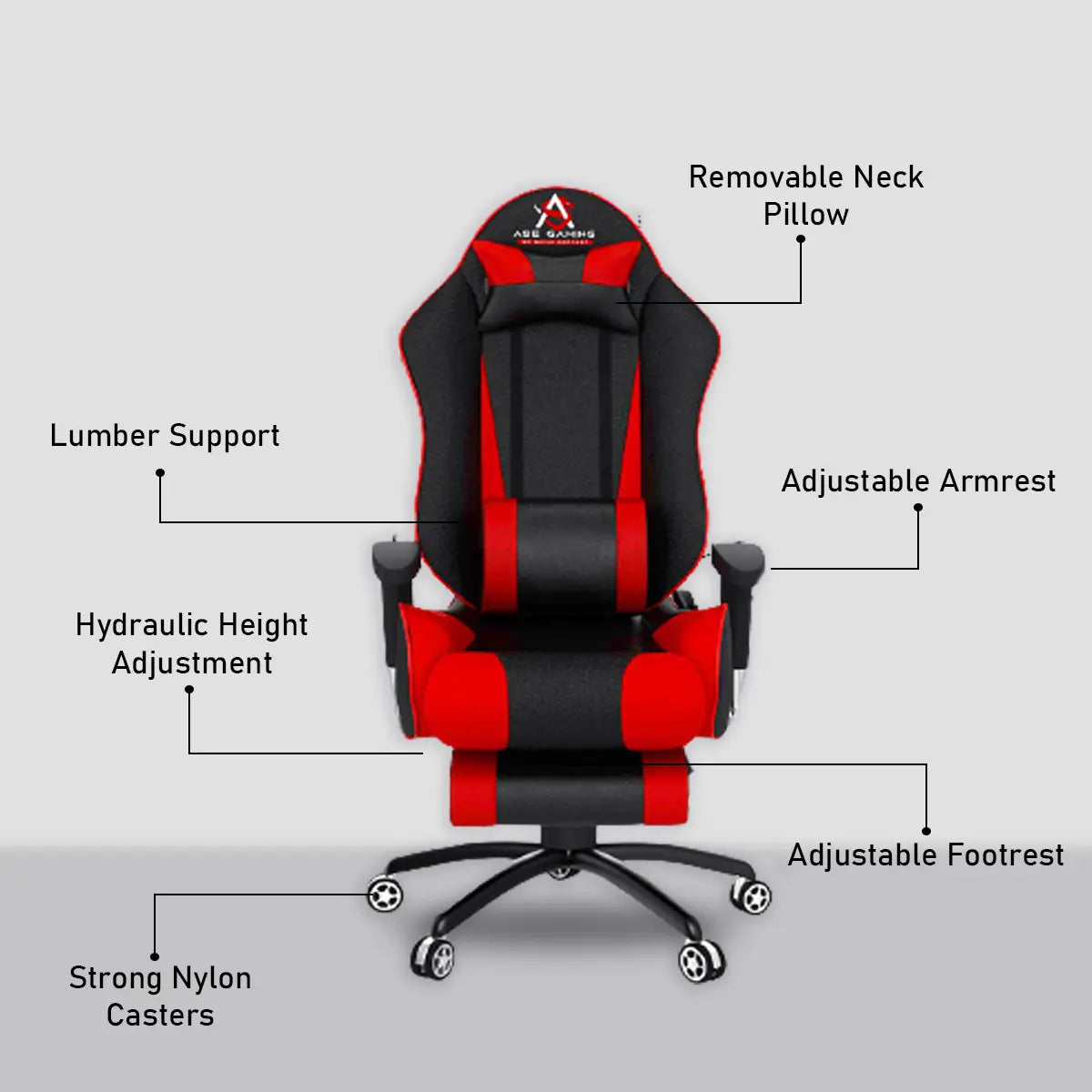 ASE Gaming Gold Series Gaming Chair With Footrest(Red & Black) ASE GAMING