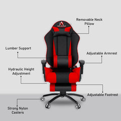 ASE Gaming Gold Series Gaming Chair With Footrest(Red & Black) ASE GAMING