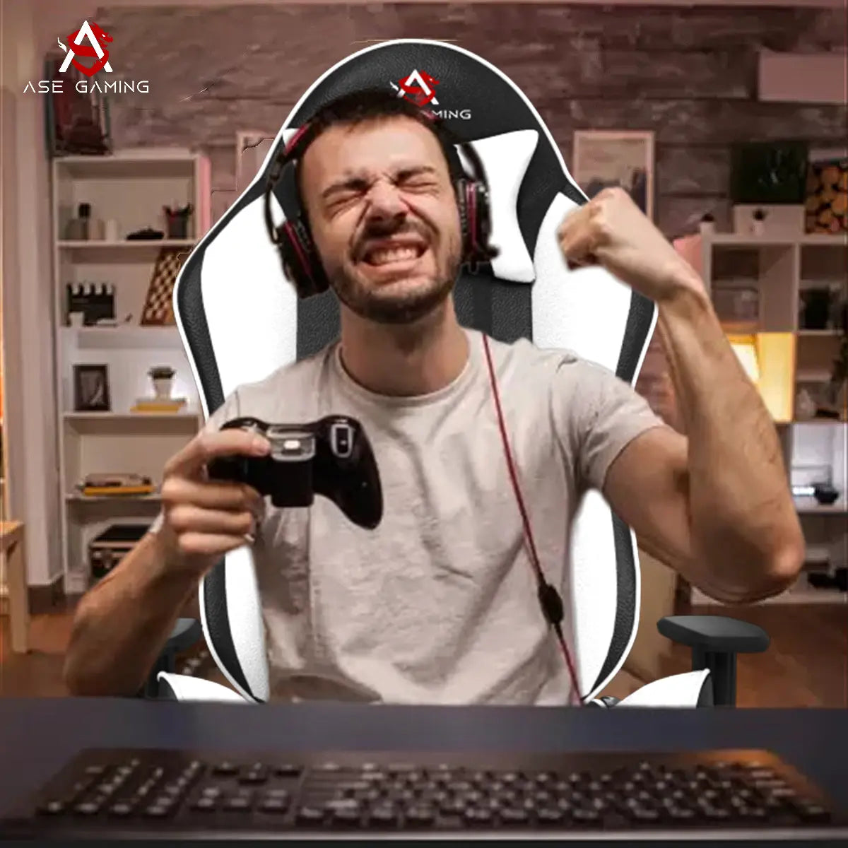 ASE Gaming Gold Series Gaming Chair With Footrest(White& Black) ASE GAMING