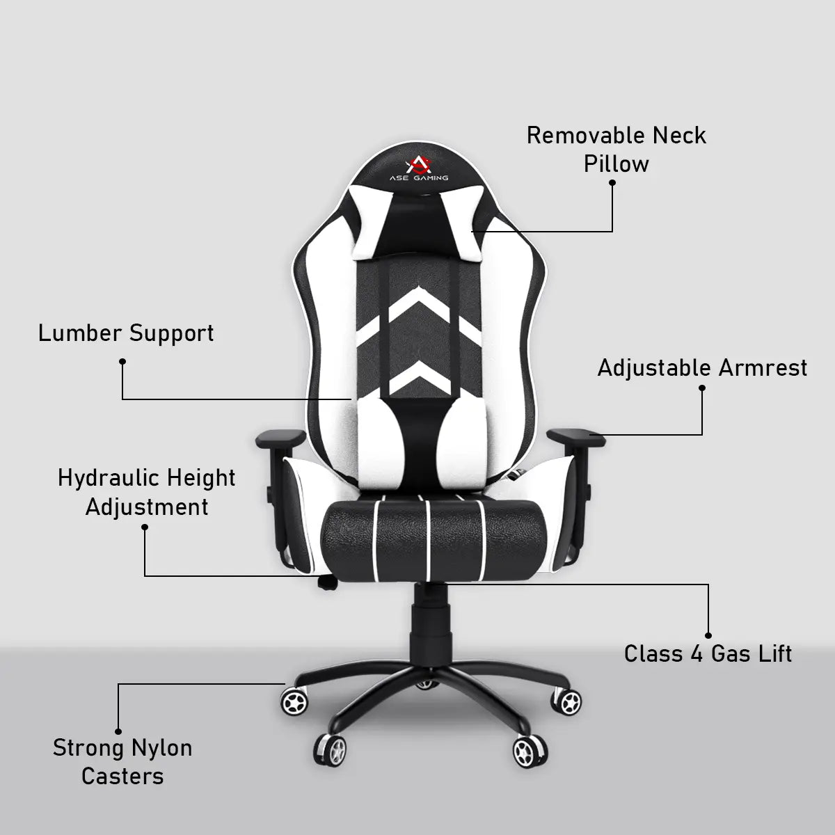 ASE Gaming Gold Series Gaming Chair With Metal Base(White& Black) ASE GAMING