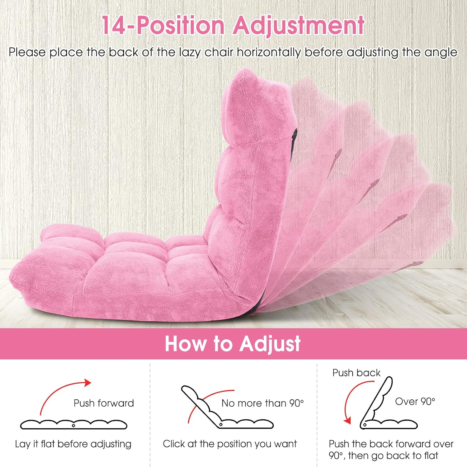 ASE GAMING Adjustable Cushioned Floor Gaming Chair with 14 position back adjustment for comfort