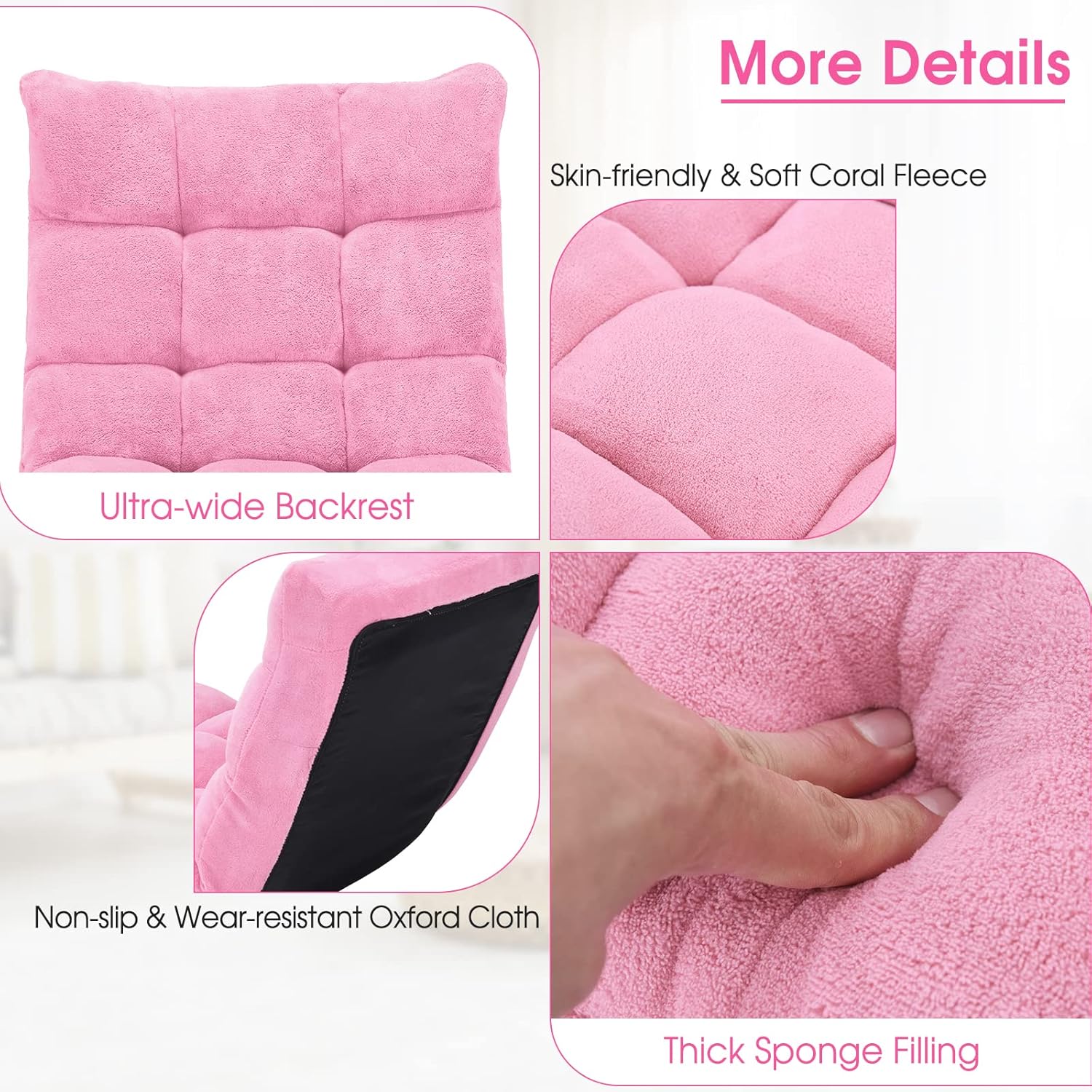 ASE GAMING Adjustable Cushioned Floor Gaming Chair with ultra-wide backrest and soft coral fleece fabric