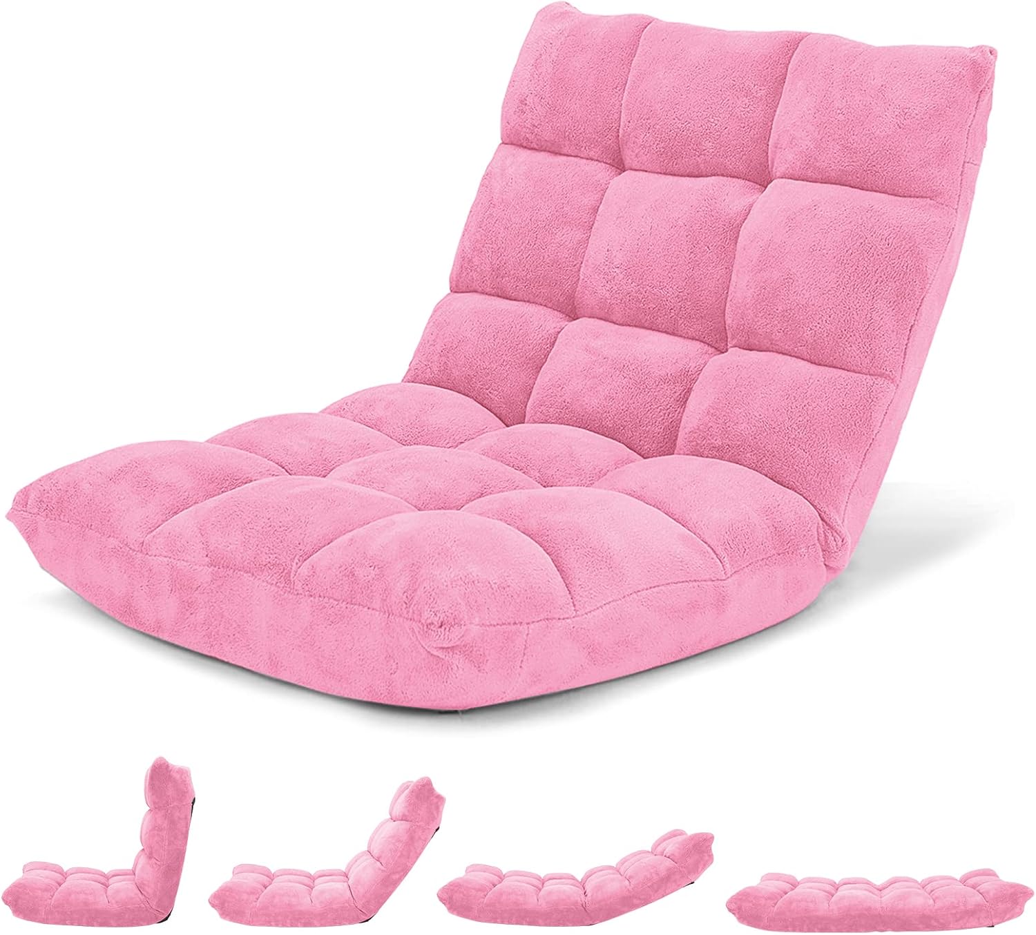 ASE GAMING Adjustable Cushioned Floor Gaming Chair in pink with multiple reclining positions