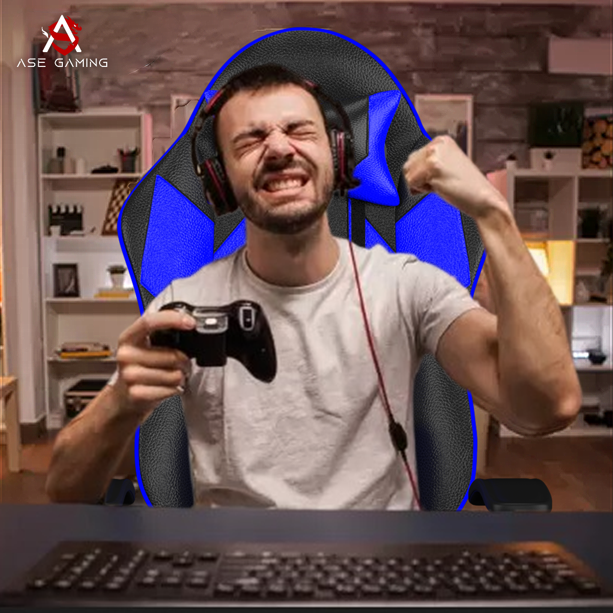 Ergonomic Gaming Chair Blue and Black with Comfortable Design for Gamers and Enthusiasts