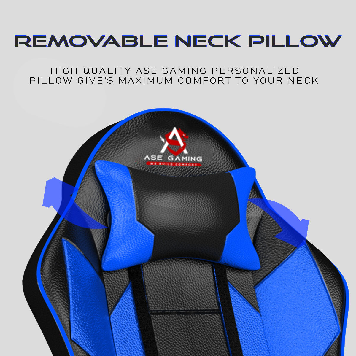 High-Quality ASE Gaming Chair Blue and Black with Removable Neck Pillow for Maximum Comfort