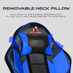 High-Quality ASE Gaming Chair Blue and Black with Removable Neck Pillow for Maximum Comfort