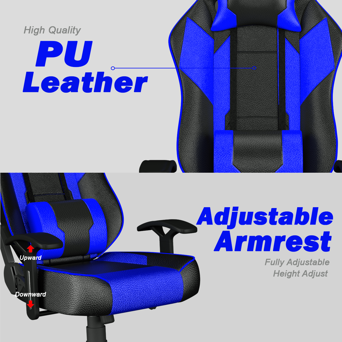 ASE Gaming Gaming Chair Blue and Black with PU Leather and Fully Adjustable Armrests
