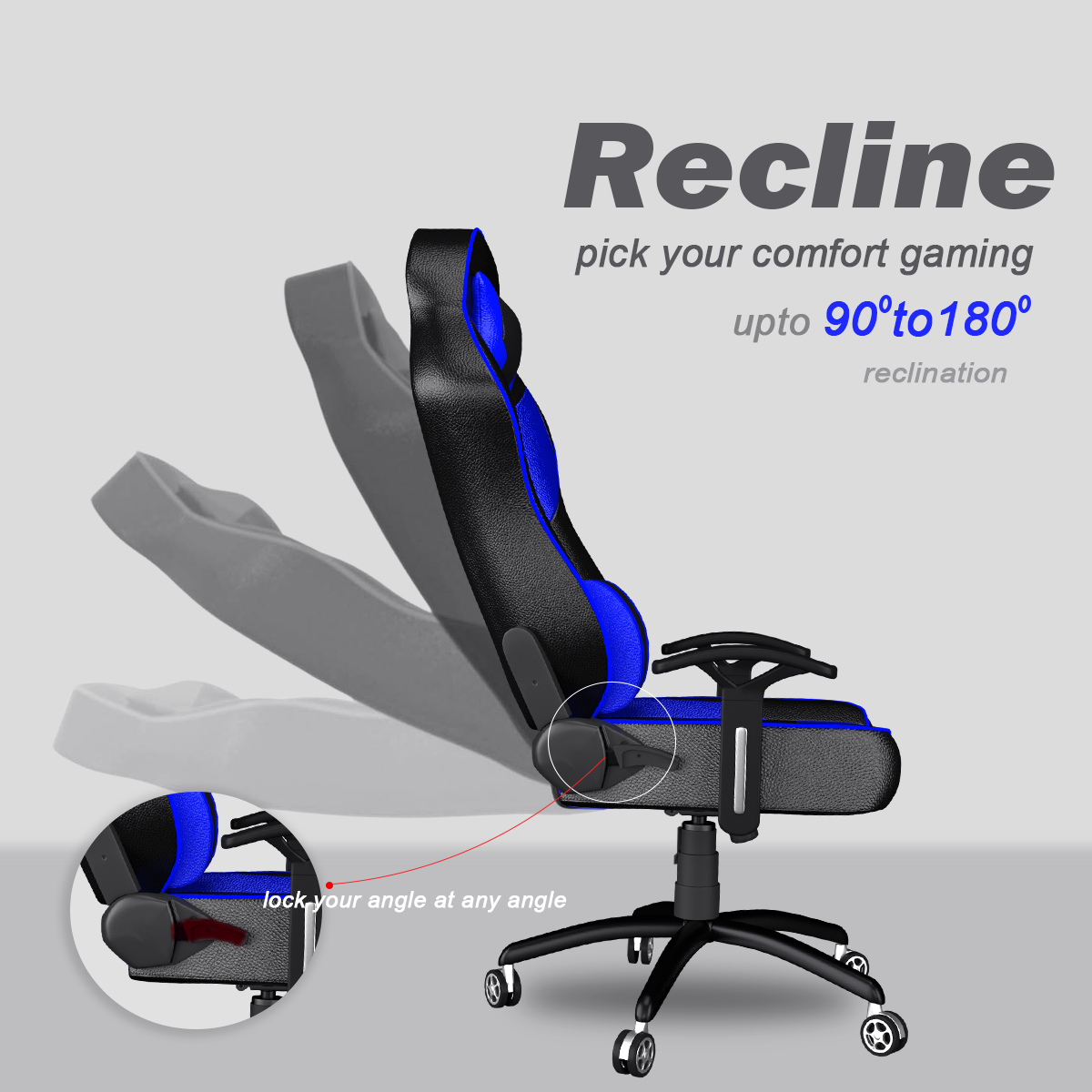 Ergonomic Gaming Chair Blue and Black with adjustable reclining feature for custom comfort