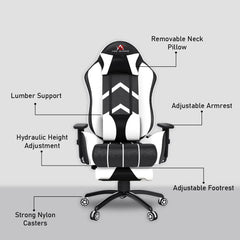 ASE Gaming Gold Series Comfortable Gaming Chair With Footrest White featuring adjustable armrests and lumbar support