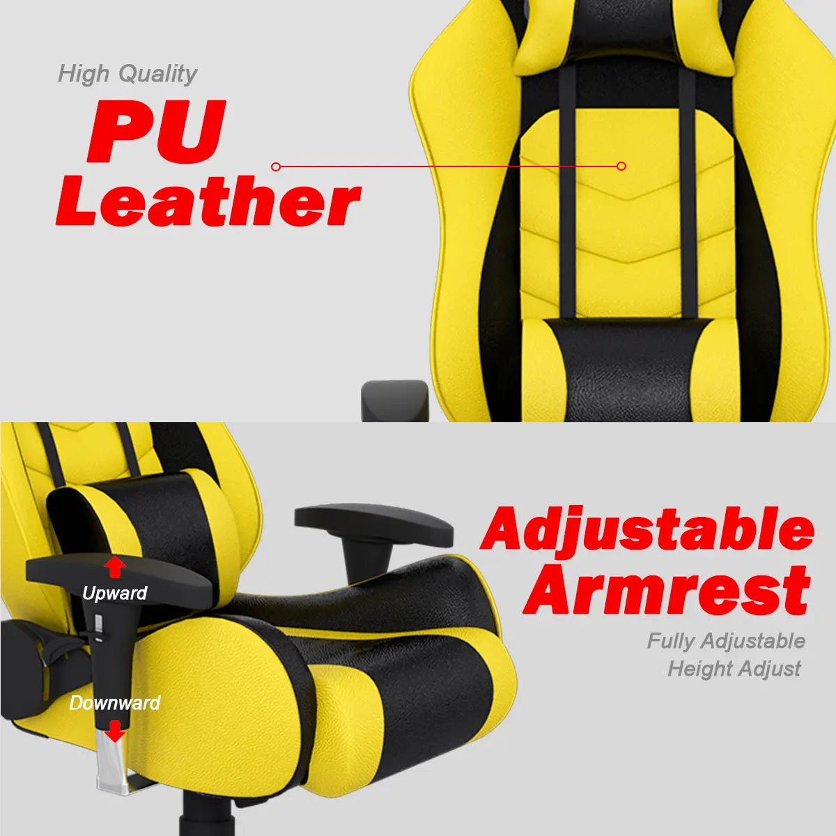 ASE Gaming Comfortable Gaming Chair Yellow and Black with adjustable armrest and PU leather design