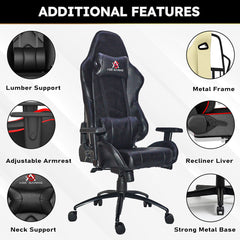 ASE GAMING Gaming Chair Black with adjustable armrests and lumbar support features for ultimate comfort