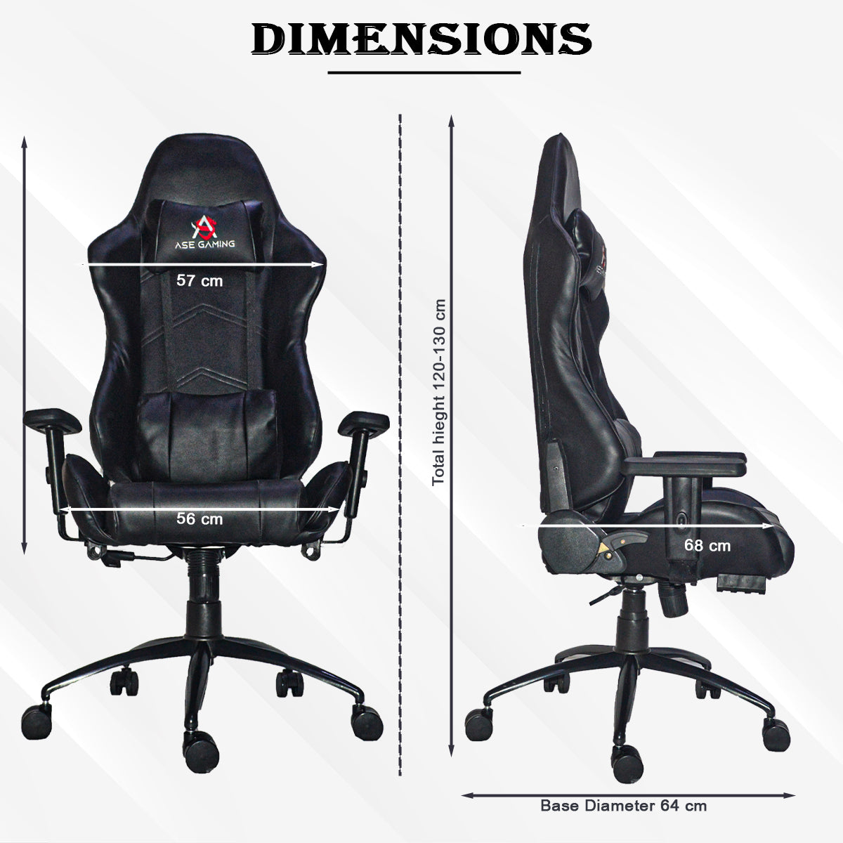 ASE GAMING Gaming Chair Black with Adjustable Height and Ergonomic Design for Comfort