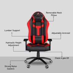 Ergonomic ASE Gaming Chair Red And Black with adjustable armrests and removable neck pillow