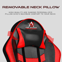 High-Quality ASE Gaming Chair Red And Black with Removable Neck Pillow for Maximum Comfort