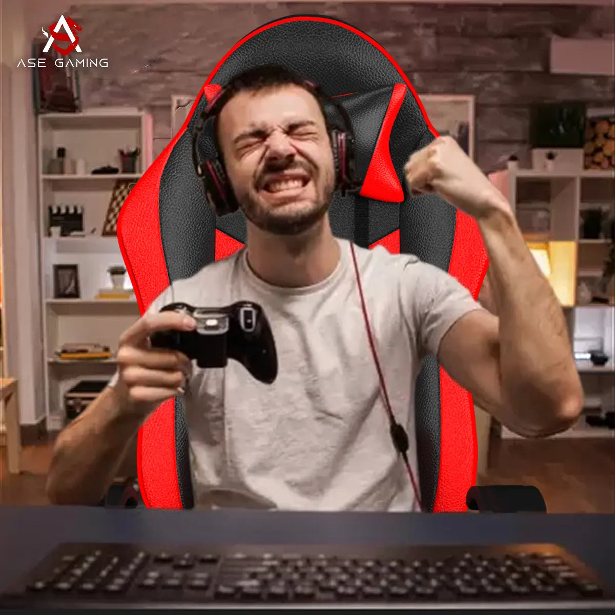 ASE Gaming Chair Red And Black with ergonomic design, perfect for gaming and comfort while playing