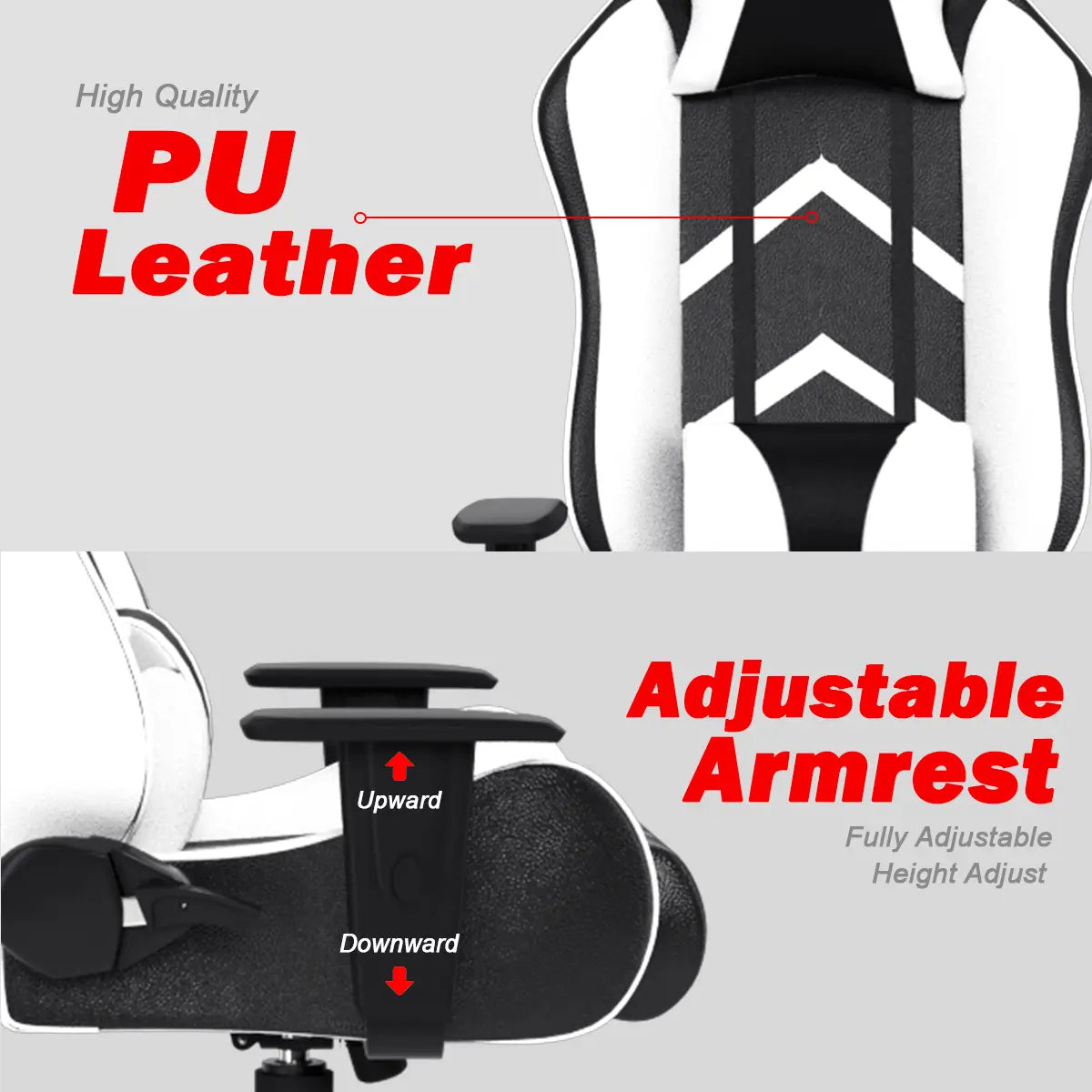 ASE Gaming Gold Series gaming chair with metal base in white and black featuring adjustable armrests and PU leather upholstery