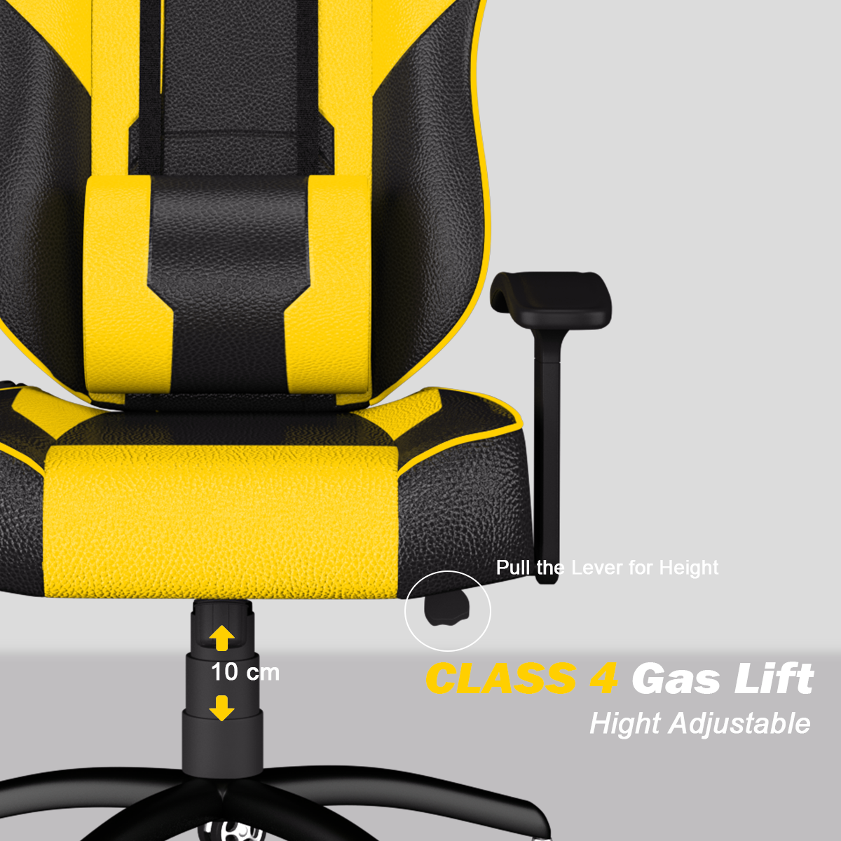 Gaming Chair Yellow and Black with Class 4 Gas Lift and adjustable height for optimal comfort