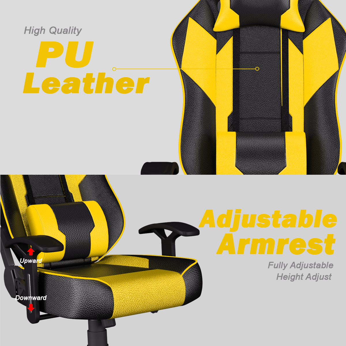 High-Quality Gaming Chair Yellow and Black with Adjustable Armrests for Comfort and Style