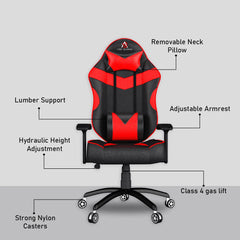 Infinity Series Gaming Chair Red with ergonomic design, adjustable armrests, and lumbar support for comfort