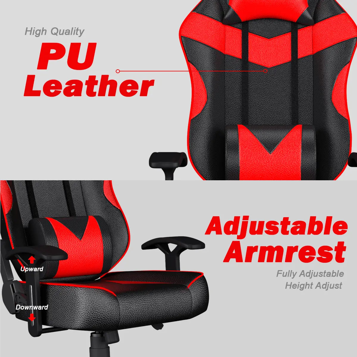 Infinity Series Gaming Chair Red with PU leather and adjustable armrests for comfort during long gaming sessions