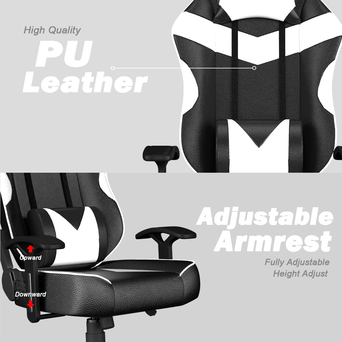 ASE Gaming Infinity Series Gaming Chair White with PU leather and adjustable armrests for optimal comfort and style