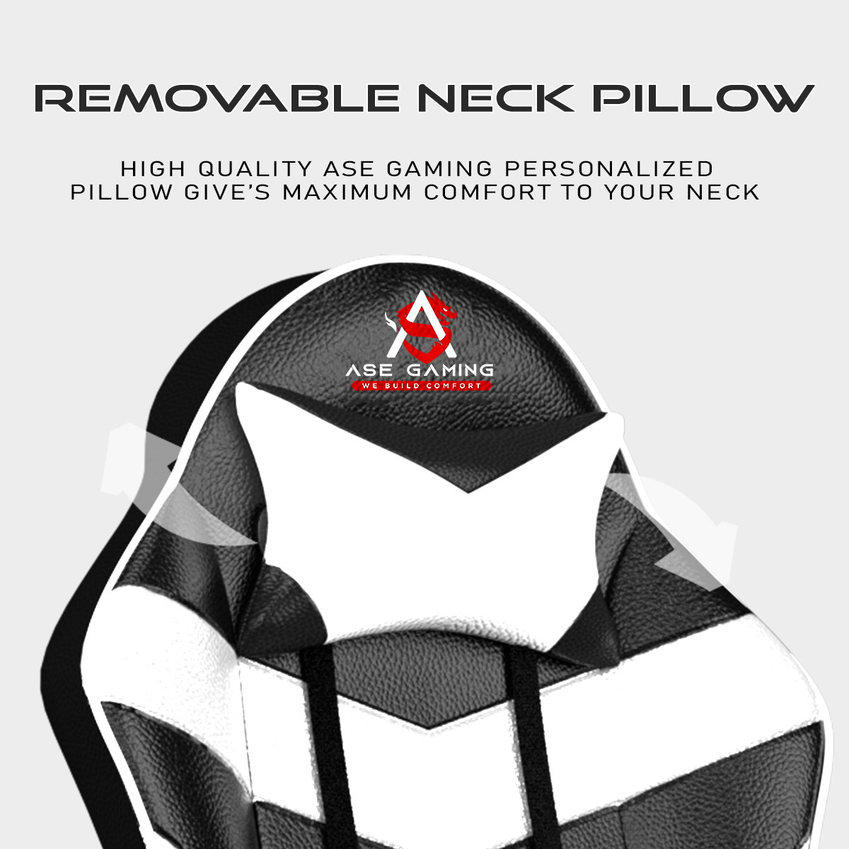 Infinity Series Gaming Chair White featuring a removable neck pillow for enhanced comfort during gaming sessions