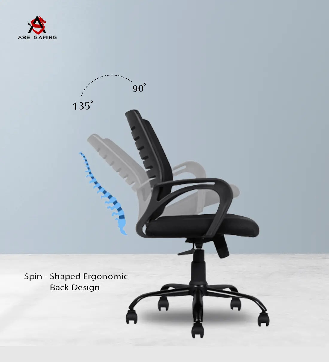 ASE Gaming Mesh Office Chair For Comfort with ergonomic back design and adjustable reclining feature