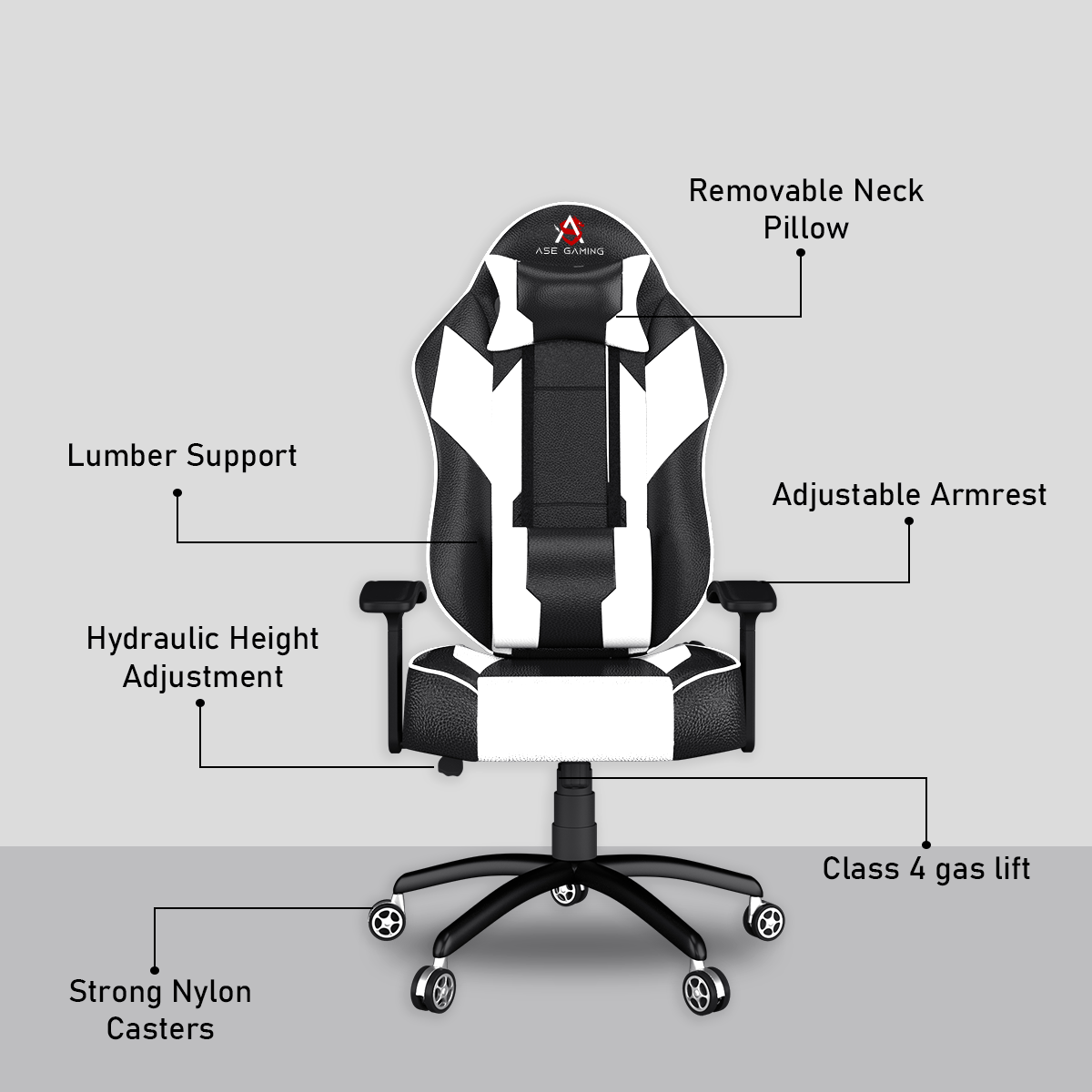 Modern Series Gaming Chair White and Black with Adjustable Armrests and Removable Neck Pillow
