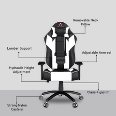 Modern Series Gaming Chair White and Black with Adjustable Armrests and Removable Neck Pillow