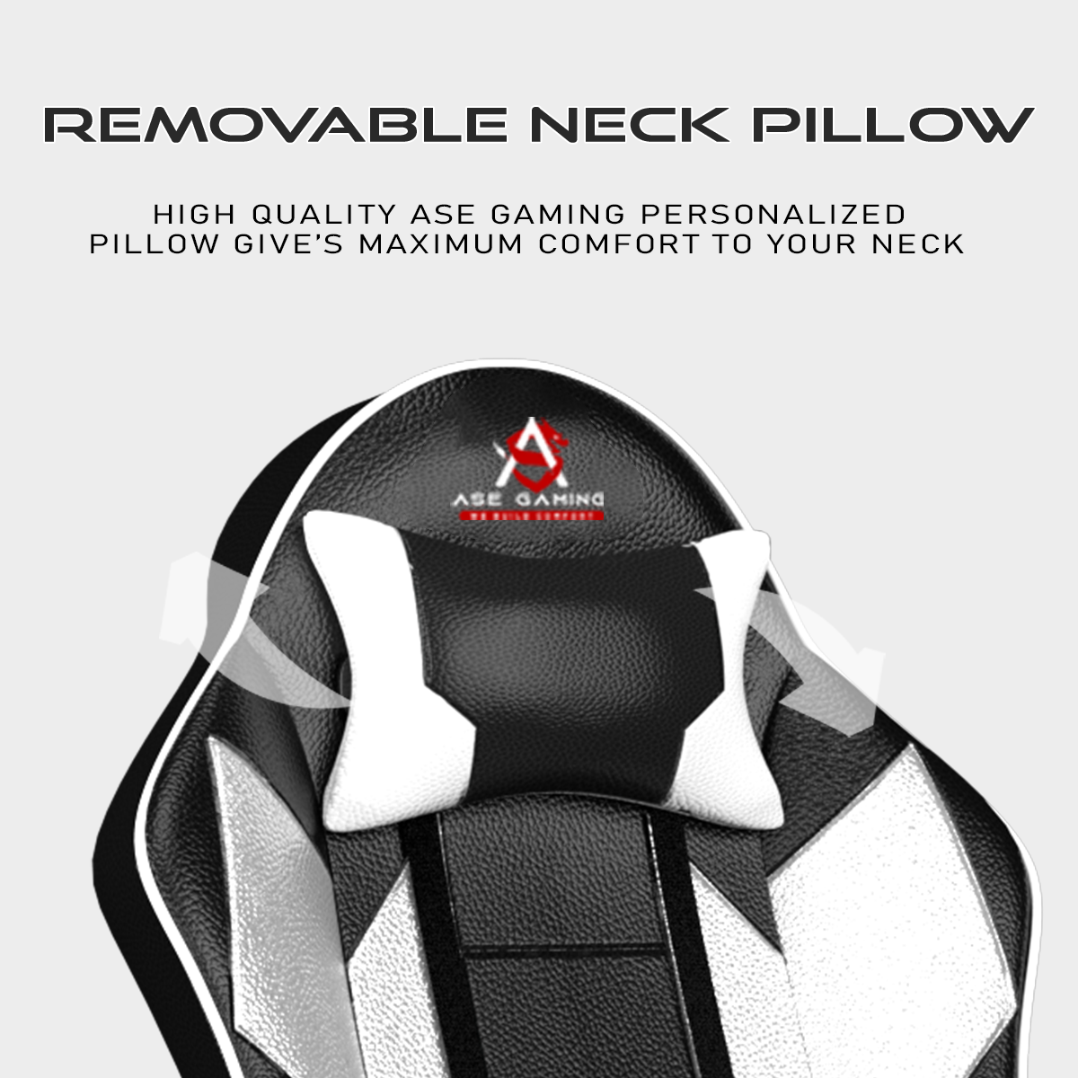 ASE Gaming Modern Series Gaming Chair White and Black featuring a removable neck pillow for maximum comfort