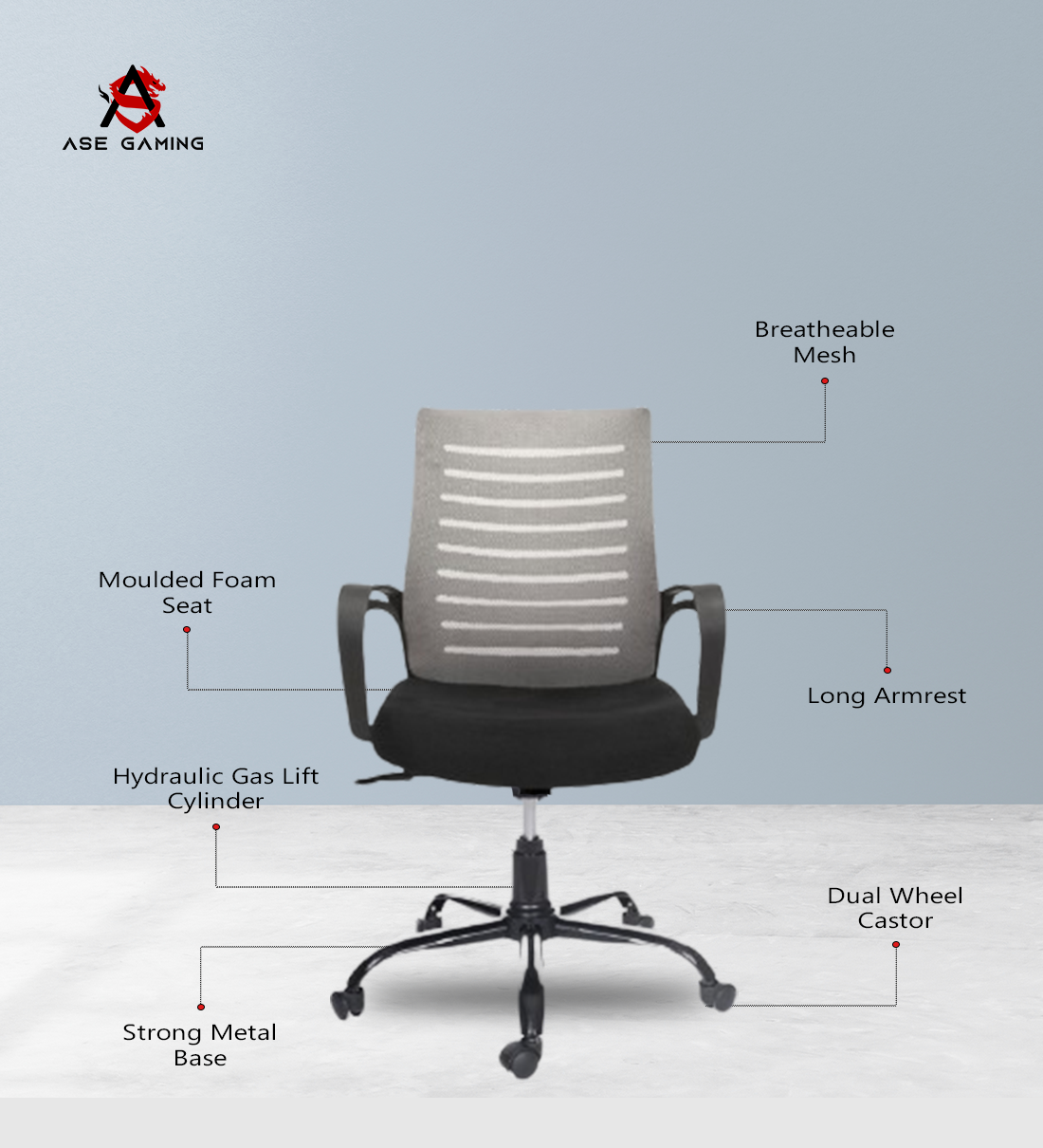 ASE Gaming Enigma Series Office Mesh Chair With Metal Base(Gray)