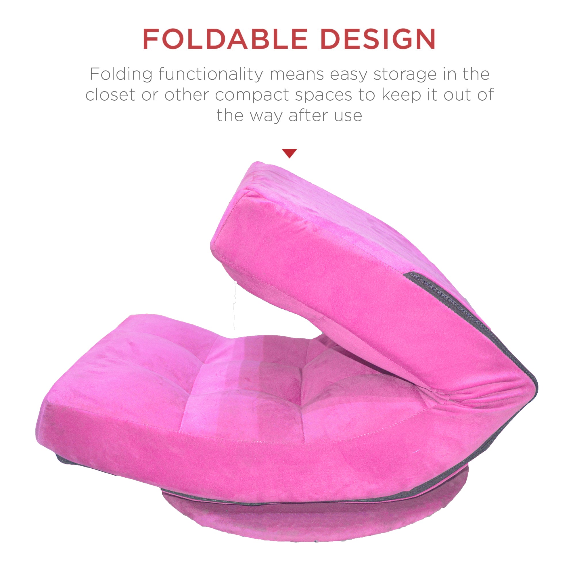 Pink 360-Degree Swivel Folding Floor Gaming Chair with a comfortable foldable design for easy storage