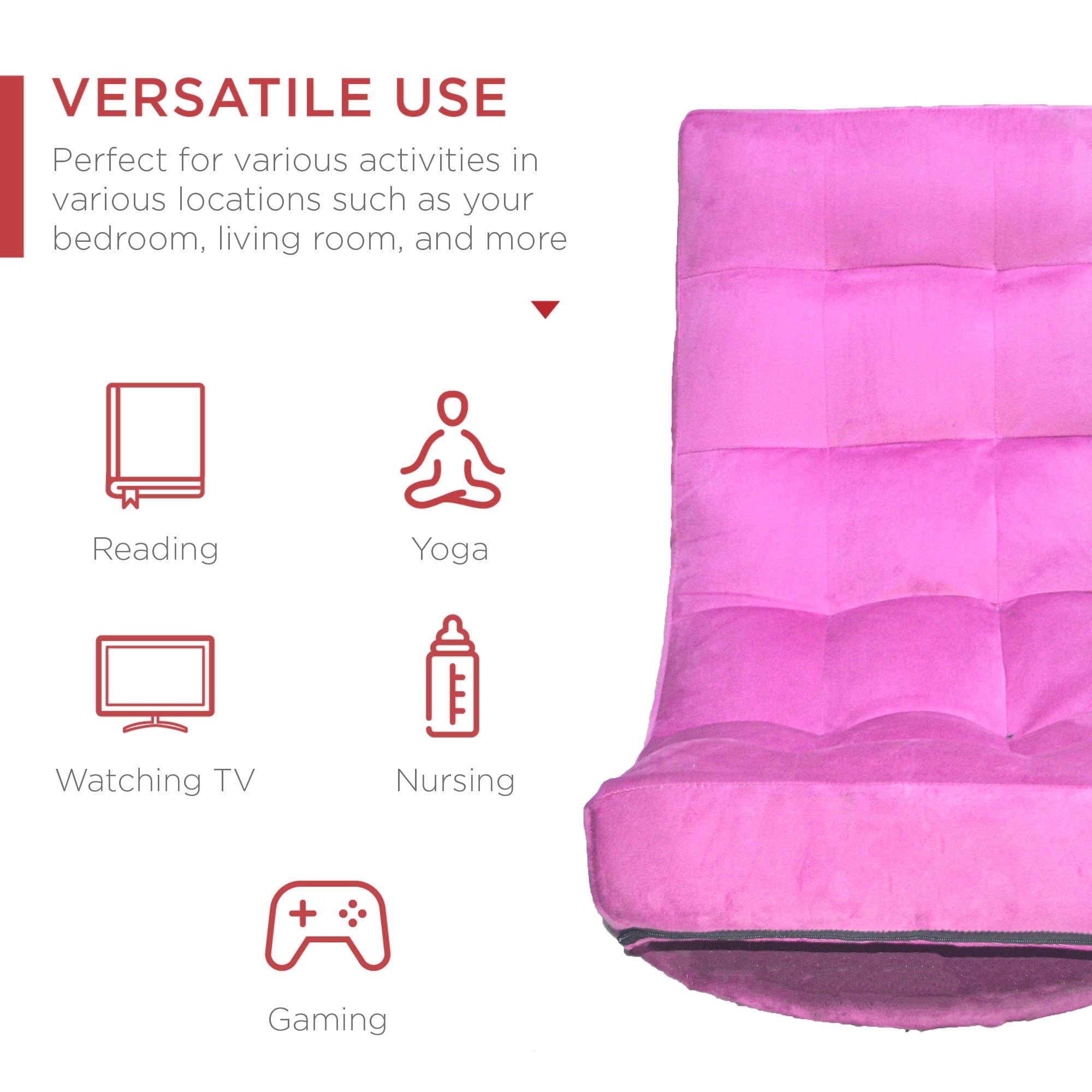 ASE GAMING 360-Degree Swivel Folding Floor Gaming Chair in pink for versatile lounging and gaming