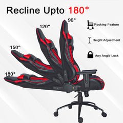 ASE GAMING Gaming Chair Red And Black with 180-degree recline and height adjustment features