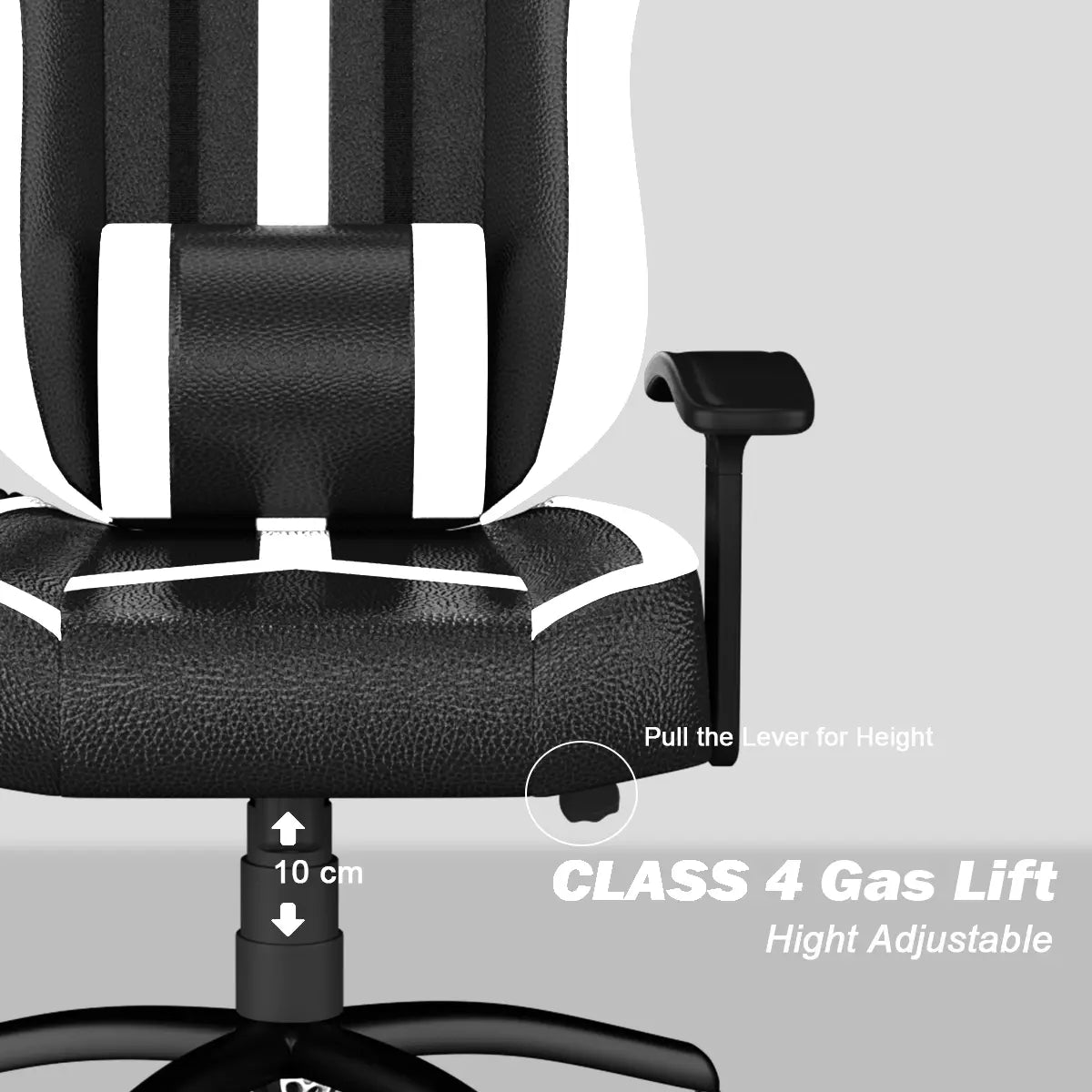 Gaming Chair White And Black with adjustable height feature and ergonomic design for comfort