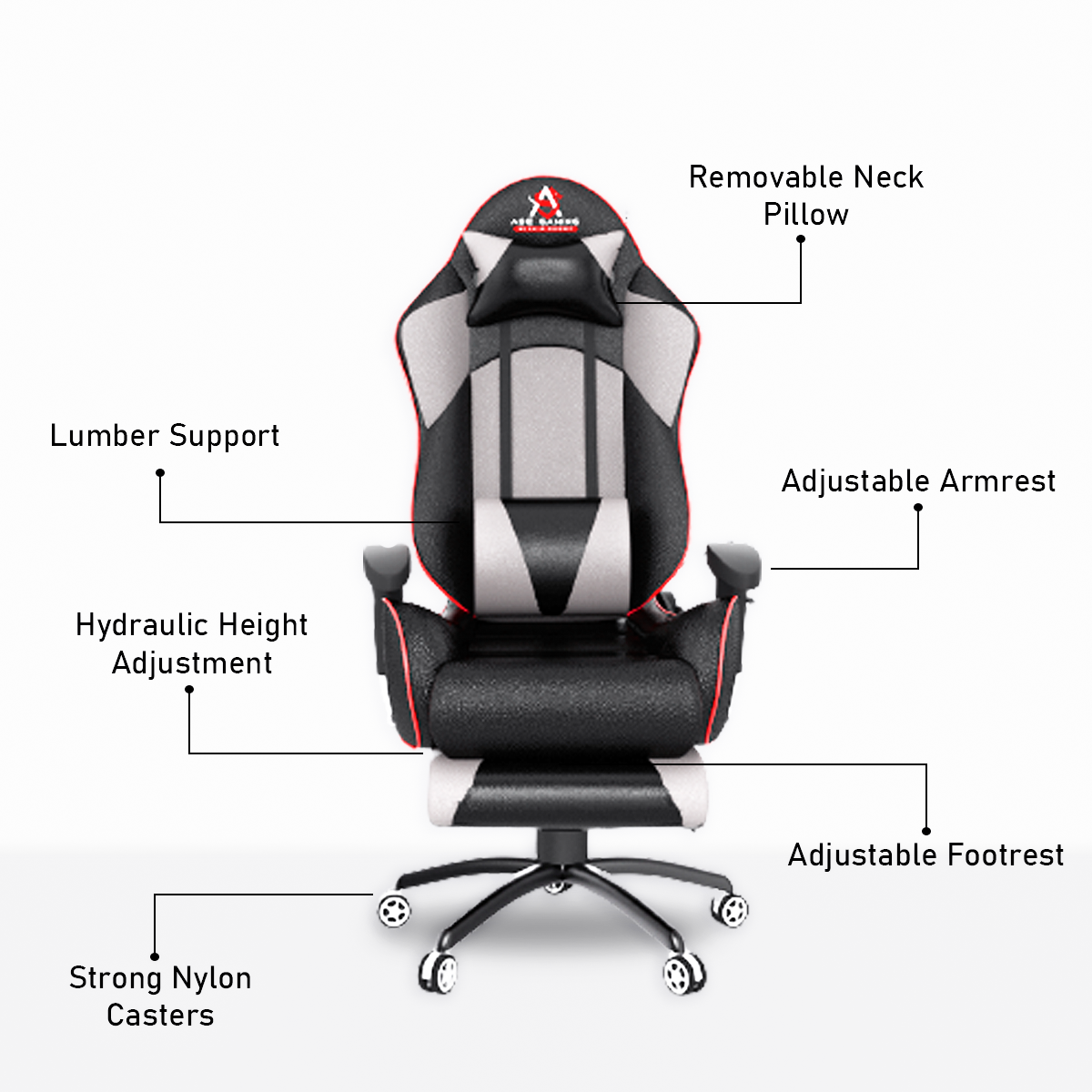 ASE Gaming Gold Series Gaming Chair With Footrest(Grey & Black)