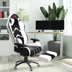 ASE Gaming Gold Series Gaming Chair With Footrest(White& Black)