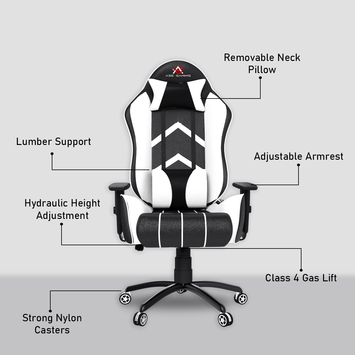 ASE Gaming Gold Series Gaming Chair With Metal Base(White& Black)