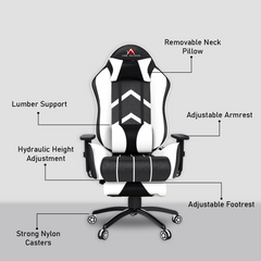 ASE Gaming Gold Series Gaming Chair With Footrest(White& Black)