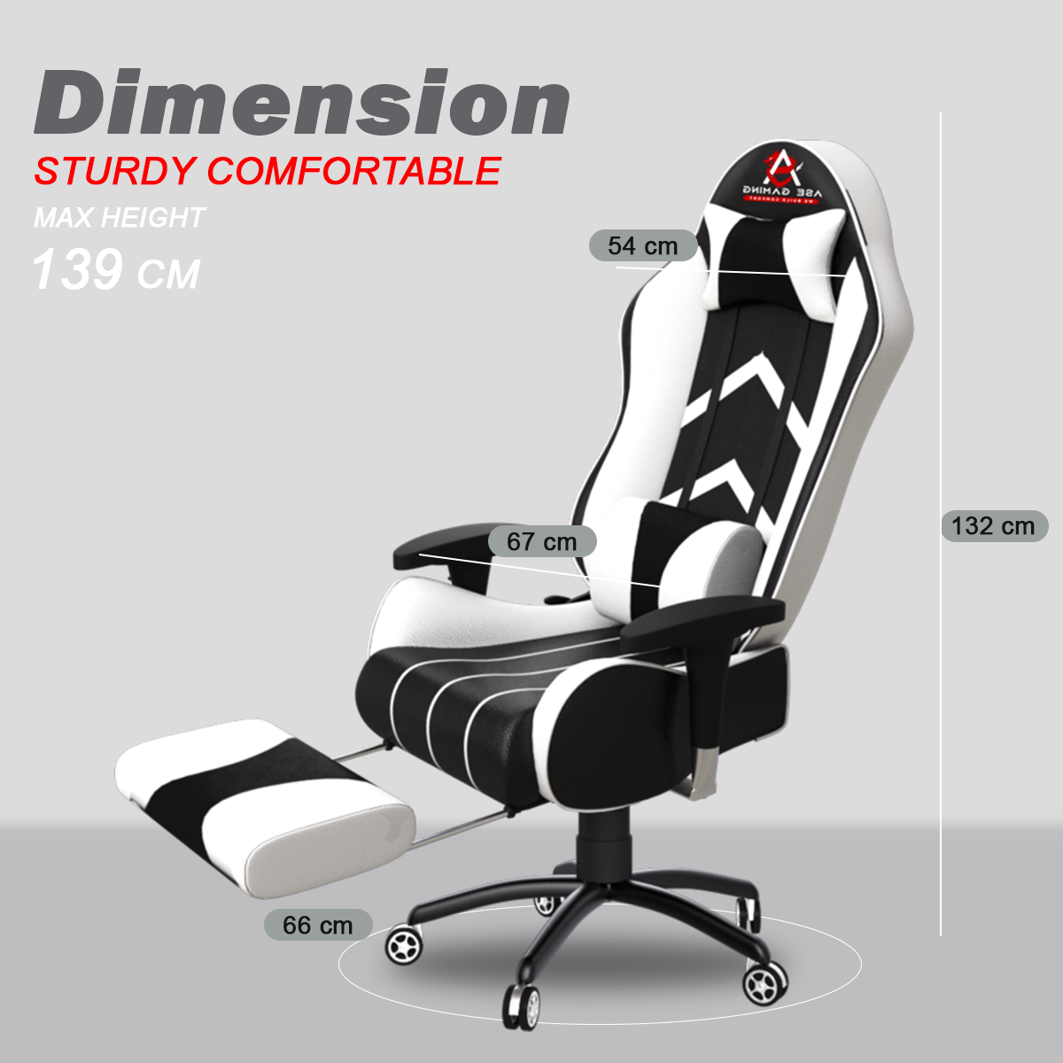 ASE Gaming Gold Series Gaming Chair With Footrest White Black ASE GAMING